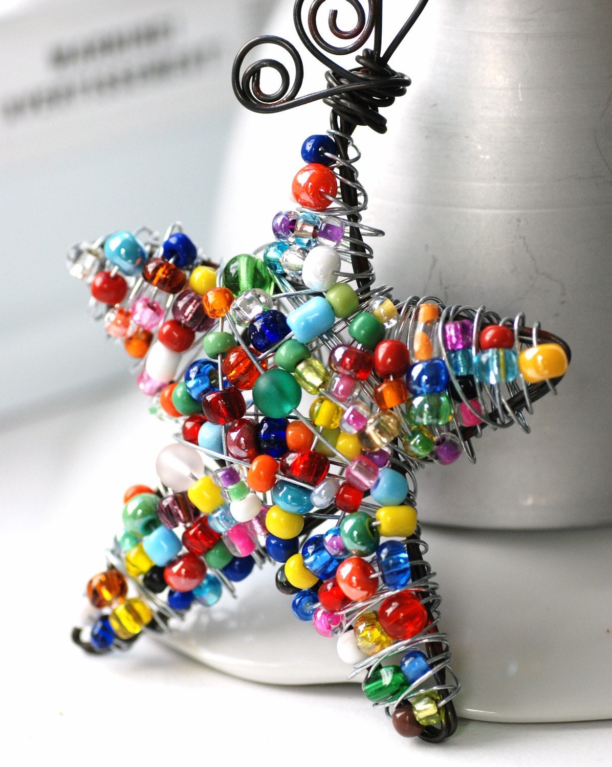 Christmas Ornament, Star Ornament, Beaded Wire Star, Christmas Star, Suncatcher, Decoration, Wire Suncatcher
