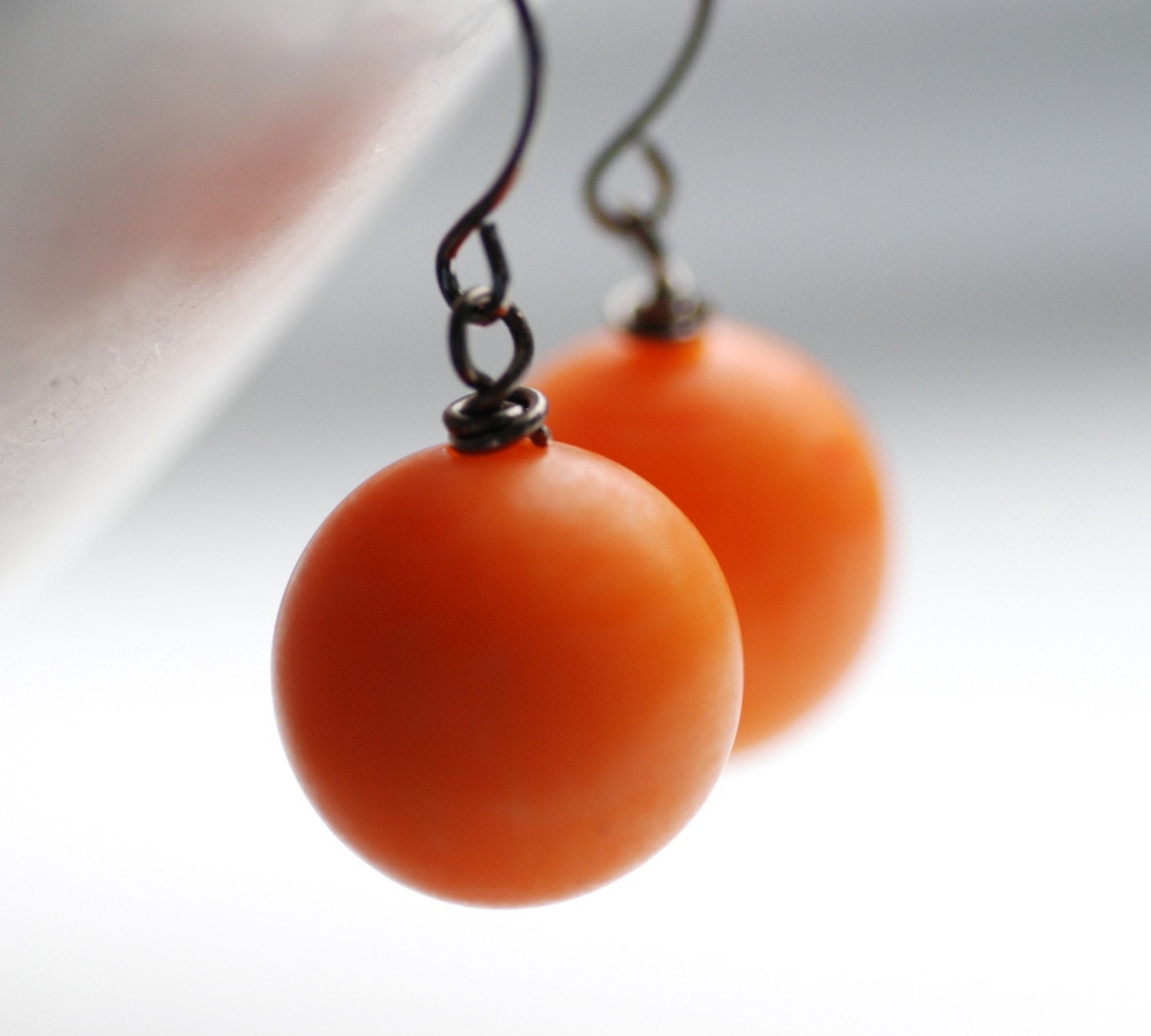 Great Pumpkin Earrings, Orange Vintage Lucite and Gunmetal