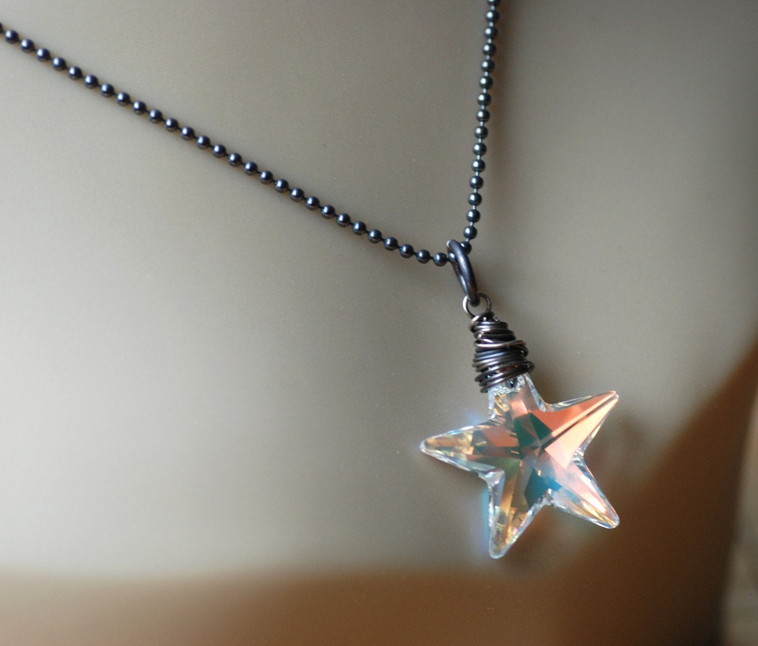 Crystal Star Necklace, Pendant Necklace, Swarovski Crystal Star Pendant and Oxidized Sterling Silver, Northern Lights - Make a Wish