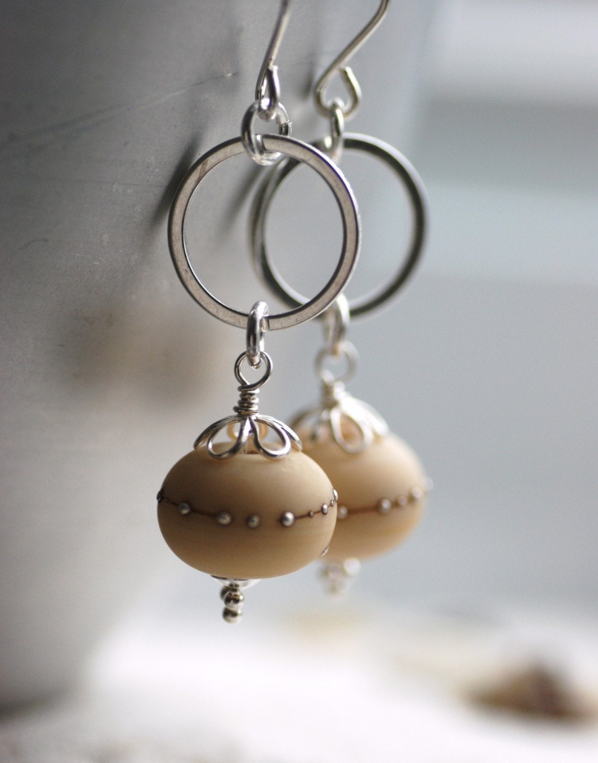 Dark Ivory Earrings, Ecru Earrings, Etched Glass Earrings, Beach Wedding, Ivory Wedding, Romantic Earrings - Dunes
