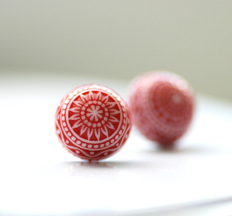 Stud Earrings, Red and White Earrings, Scandinavian Design, Fresh, Post Earrings, Lucite Jewelry, Simple Studs, Nordic
