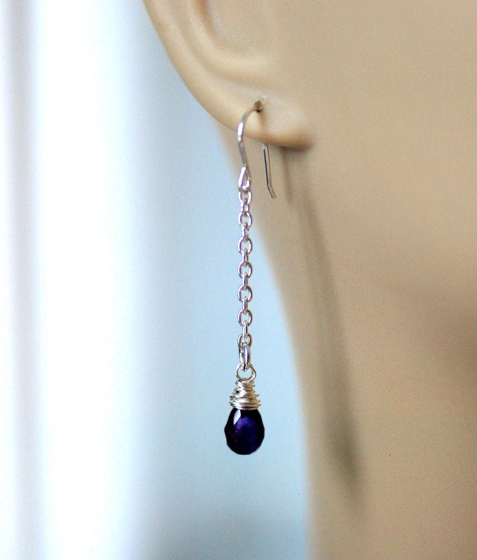 Amethyst Earrings, Purple Amethyst Gemstone Earrings, Wire Wrapped Sterling Silver February Birthstone