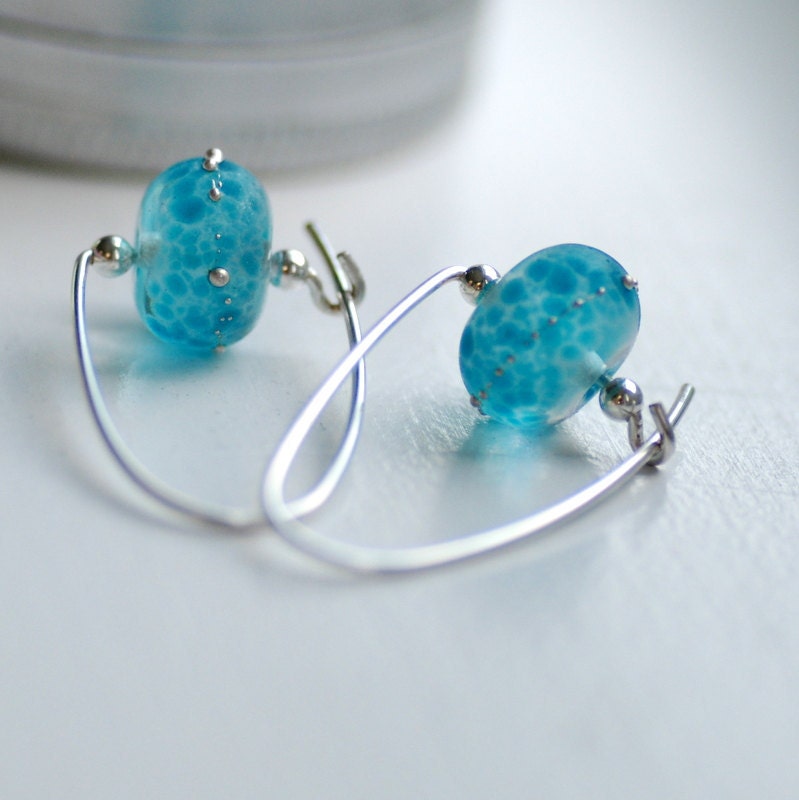 Turquoise Blue Earrings, Glass Earrings, Frosted Glass Earrings, Dangle Earrings, Beach Wedding Jewely - Sea Siren