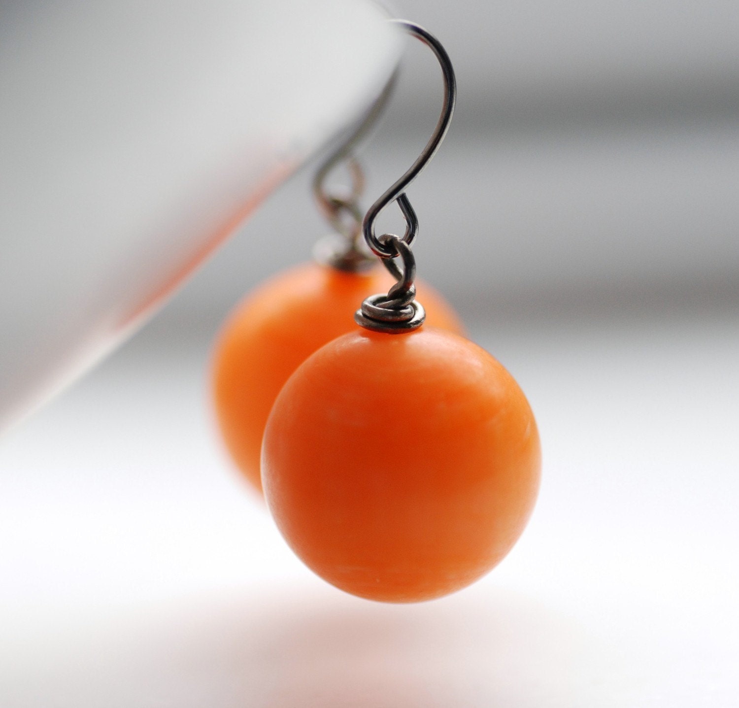 Great Pumpkin Earrings, Orange Vintage Lucite and Gunmetal