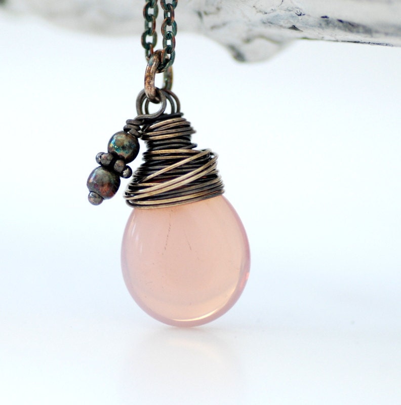 Rose Pink Necklace, Pink Pendant Necklace, Simple Pendant, Pastel Pink, Cottage Wedding, Glass Pendant