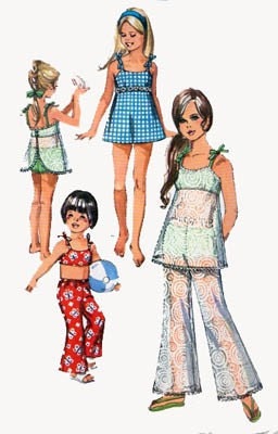Vintage 70s Simplicity 8813 Girls RETRO Bathing Suit and Bell Bottoms Pants Size 8 UNCUT