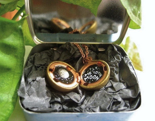 Fly Me to the Moon, Please  -  Hand-painted Locket