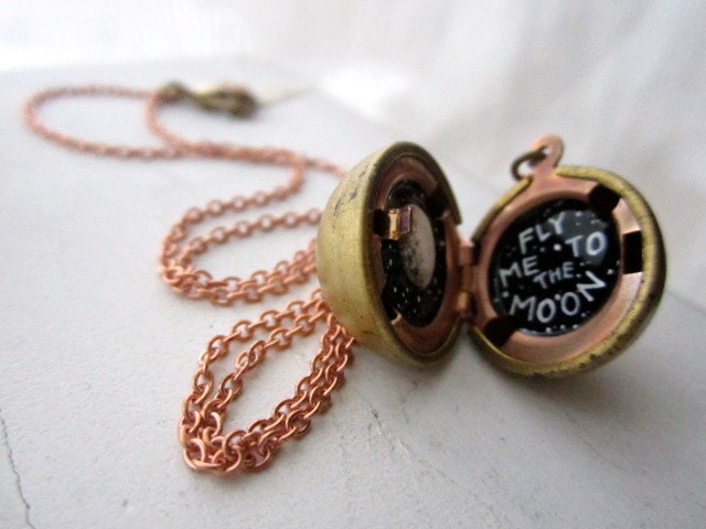 Fly Me to the Moon, Please  -  Hand-painted Locket