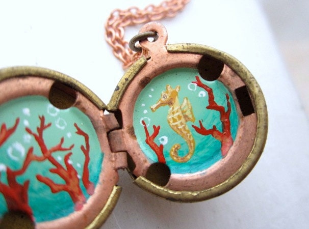 Oil, Hand-painted Locket - Secret Seahorse