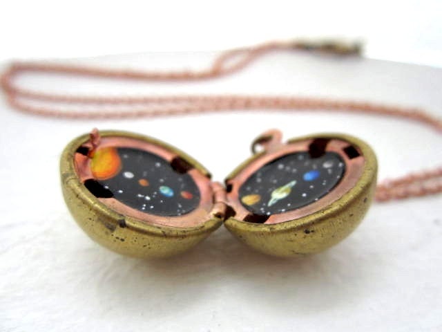 Solar System Locket - Made to Order - Sun & Planets in Outerspace, Original Hand-painted Vintage Jewelry