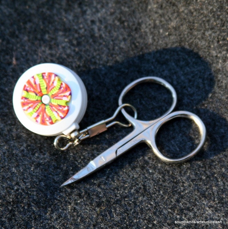 SALE on fun, unique scissor leash pin with polymer clay flower