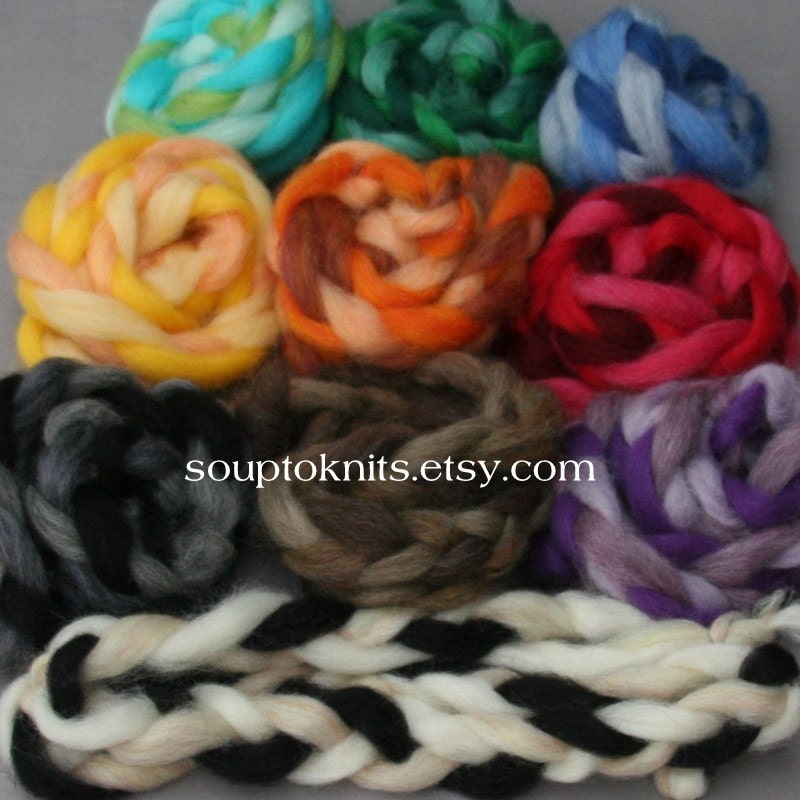 Wool roving rainbow, ten braids