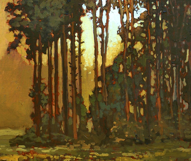 Mission Arts and Crafts CRAFTSMAN Pine Sunset - Giclee Art PRINT of Original Painting matted 11x14 by Jan Schmuckal