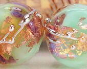 Kitty Lampwork, made to order, Pacific opal blue and purple opal coin tabs