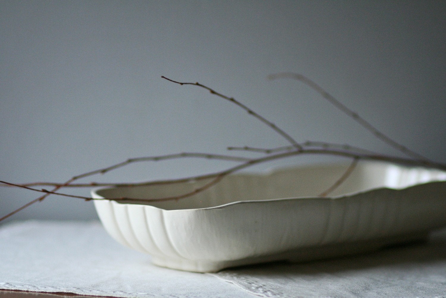 vintage white pottery tray bowl