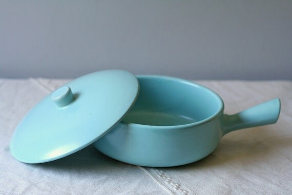 S A L E ///    vintage light blue pottery lidded casserole