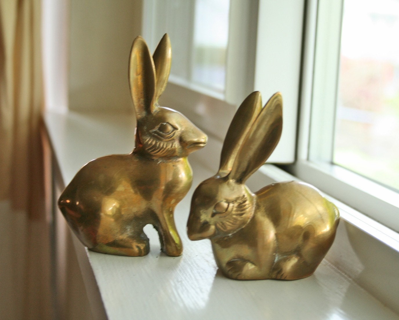 pair of solid brass bunny rabbit by ModishVintage on Etsy