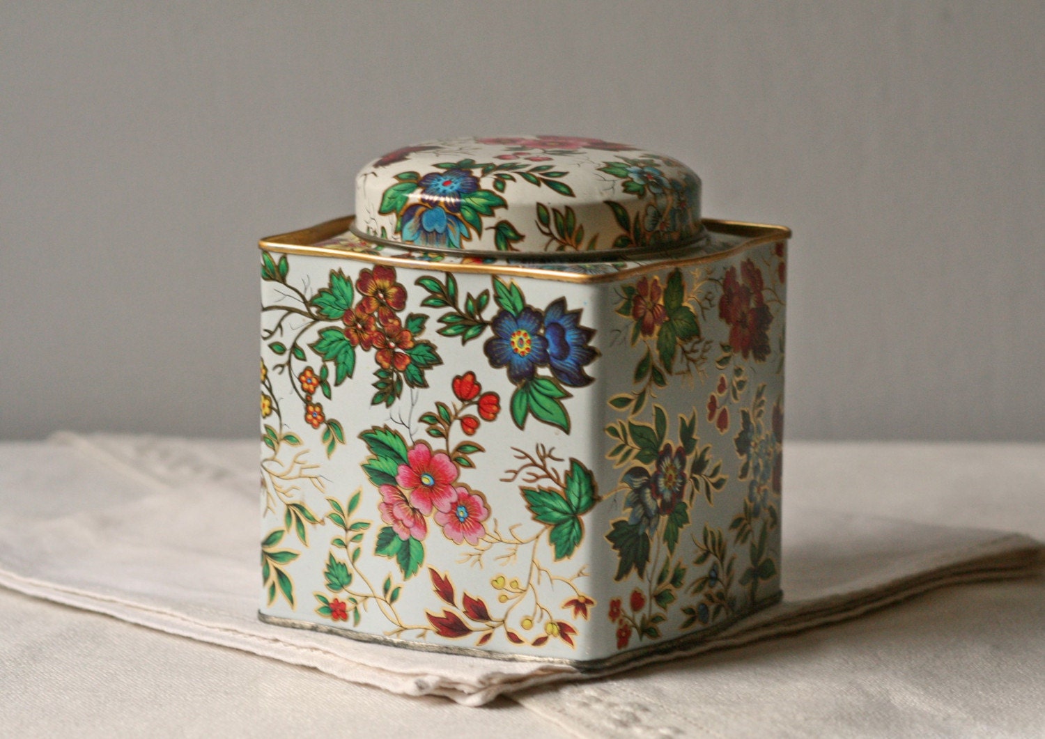 vintage floral storage tin