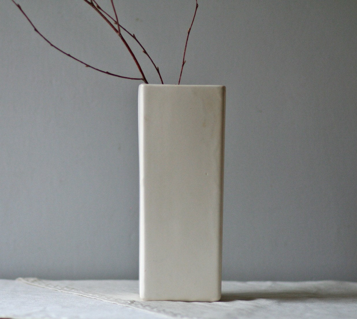 vintage white McCoy pottery vase square tall by ModishVintage