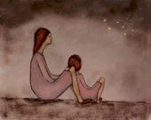 Art print. family portrait. girls pink nursery art mother and daughter.