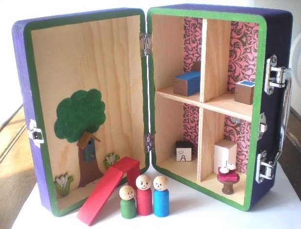 CUSTOM Carry Along Wooden Dollhouse Purse for Travel Play CUSTOM