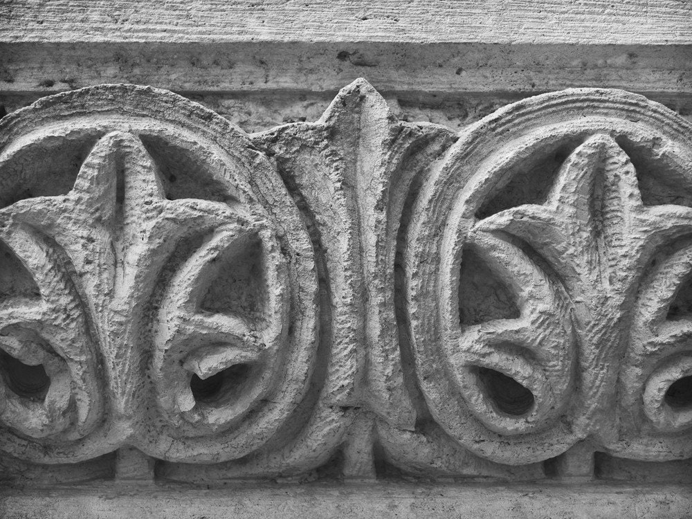 Historic Hand-Carved Limestone Architectural Detail - 9 x 12 in black and white photograph
