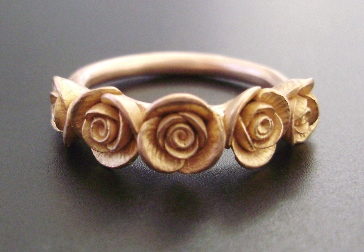 RESERVED for N - Rose Gold Ring with Five Roses, Rose Gold Melissa Wedding Set, and Wide-Band Bouquet of Roses Ring