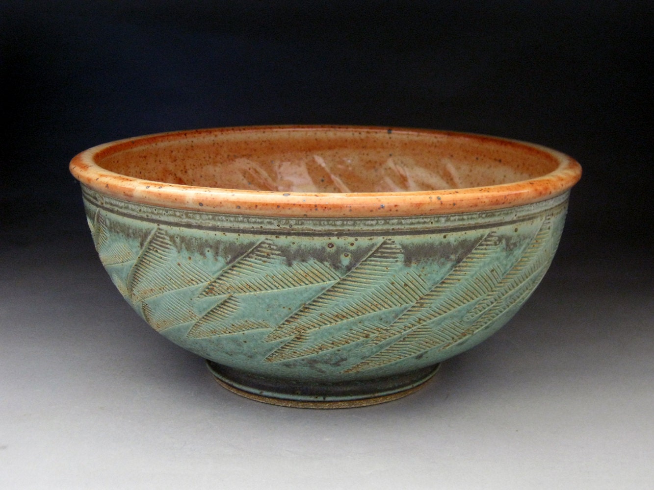 Large 3 Quart Bowl- Green and Shino Glazed