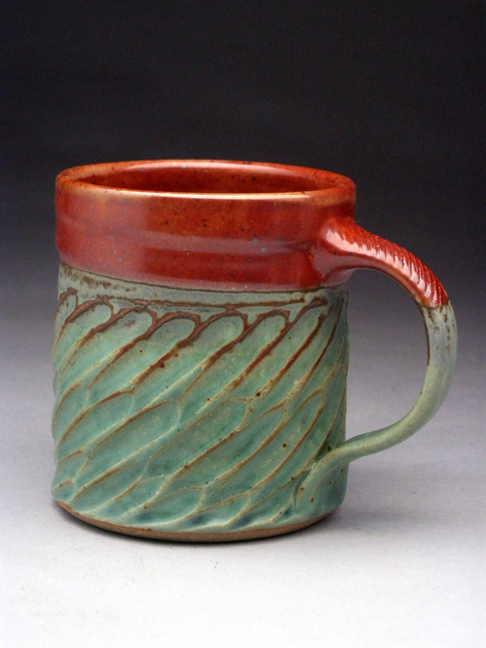 Carved Stoneware Coffee Mug
