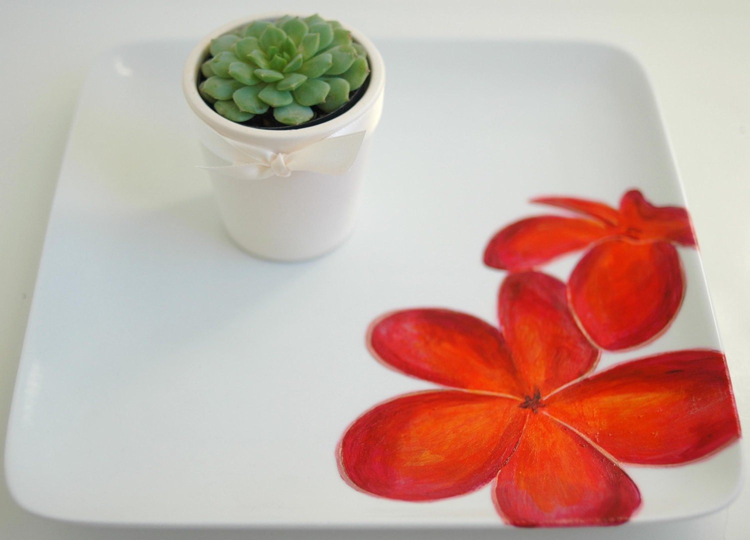 Large Hand Painted Pink Plumeria Platter - Mothers Day Gift - ON SALE and Ready to ship
