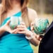 Peacock Feather Wine Glasses - Set of 2 Hand Painted Stemless Glasses - Blue, Green, Purple, Aqua and Gold feathers
