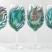Regal Peacock Feather Wine Glasses - 4 Piece Hand Painted Wine Glass Collection