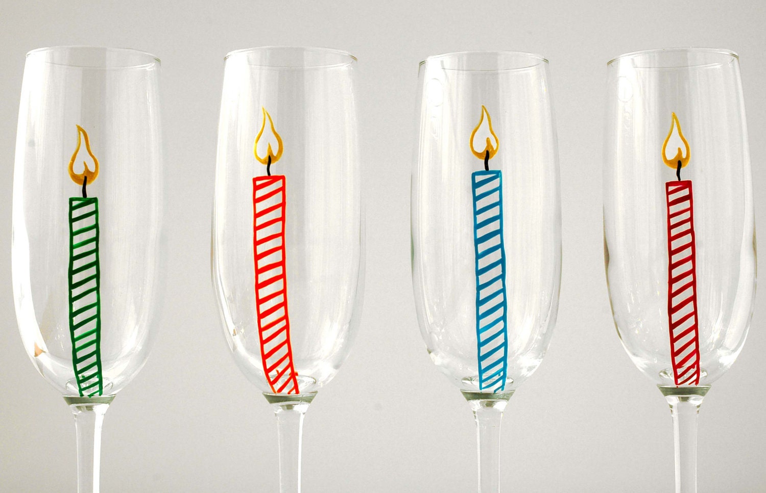Happy Birthday Candle Champagne Flutes--Set of 4