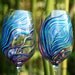 Peacock Wine Glasses -- Set of 2 Hand Painted Peacock Feather Glasses in Amethyst and Sapphire
