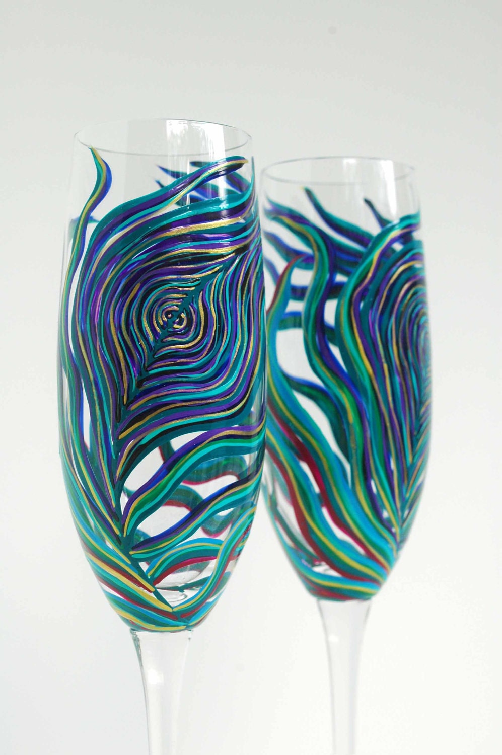 Peacock Feather Champagne Flutes--LENOX Limited Edition--Ready to Ship