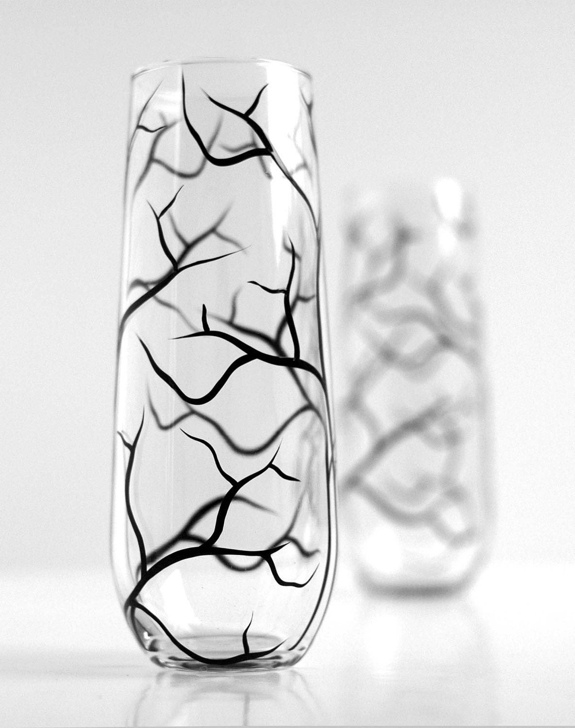 Stemless Champagne Flutes--Set of 4 Hand Painted Flutes