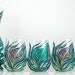 Regal Peacock Feather Stemless Wine Glasses and Carafe--5 Piece Collection Hand-Painted