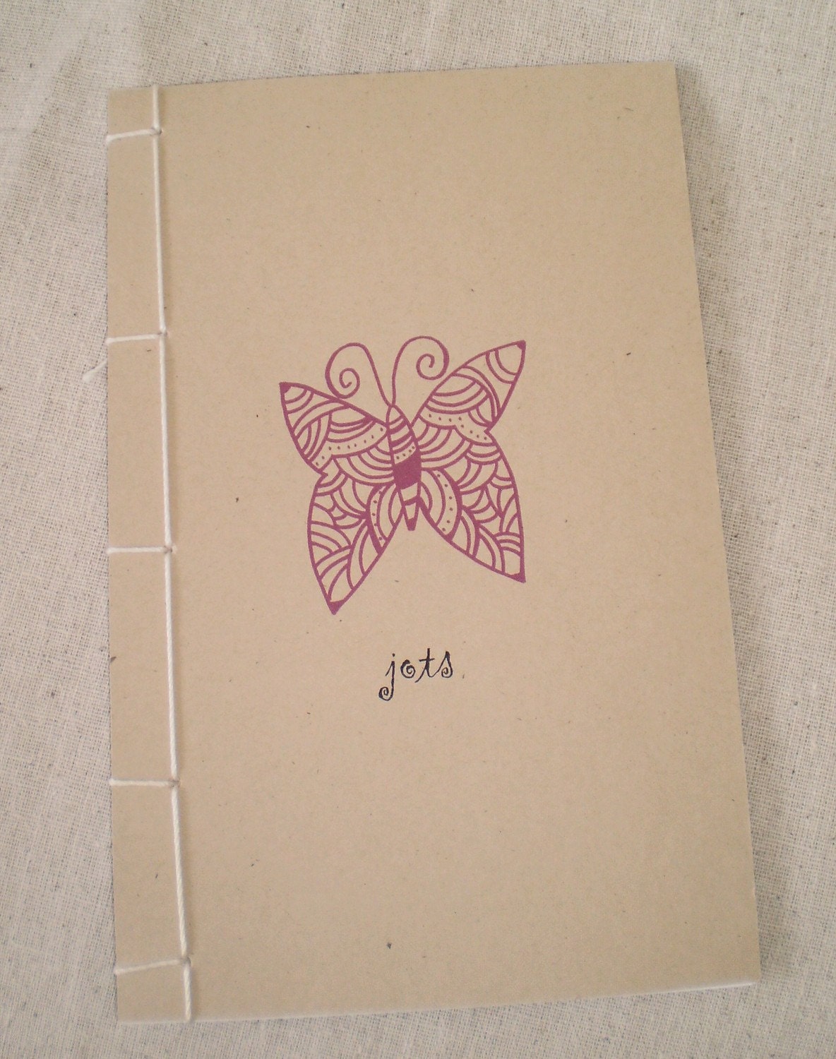 Butterfly Journal/Sketchbook, Hand Bound Book, Notes, Doodles, Hand Punch, Purple