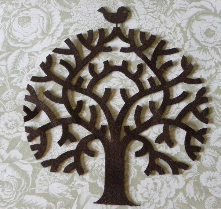 Applique Tree on felt with a little bird 9 inch hight