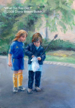 WHAT DID you GET -- Original 5x3.5 inch unframed miniature oil painting of children, by Diana Moses Botkin