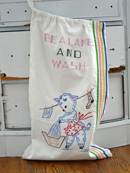 Laundry Bag embroidered vintage style gift bag, laundry room storage canvas bag set of 10 wholesale Il_570xn