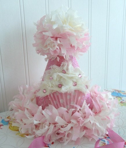 The Priya Pink Bling Boutique Cupcake Party Hat w/chiffon cupcake Il_570xn