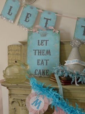 Marie Antoinette Custom Vintage Birthday Party Hat Package, Let them eat cake banner, guest hats, cupcake picks