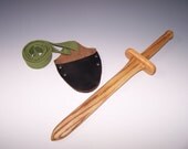 Wooden Dagger - Red Oak - and leather sheath with strap