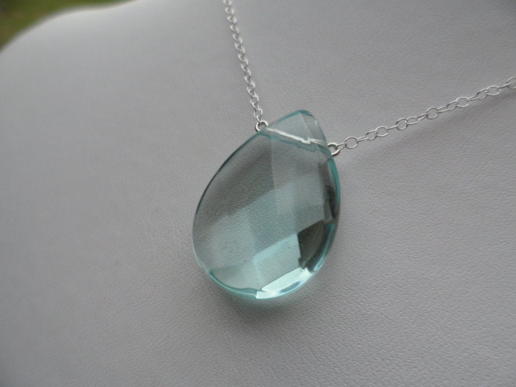Aqua Quartz Necklace and Sterling Silver - Mothers Day Gifts, Birthday Gifts and Bridesmaids Gifts, Flower Girls