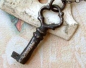 Key Necklace - Black - Sterling Silver - Skeleton Key - Cottage Chic - Rustic - Oxidized - Steampunk - Key Charm - Skeleton Key Necklace