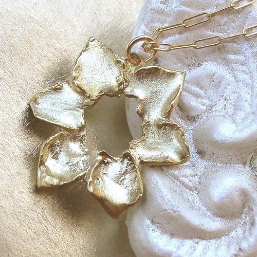 Flower Petal Necklace - Organic - Brass - Rustic - Cottage Chic - Nature Inspired - Handmade - Flower Jewelry