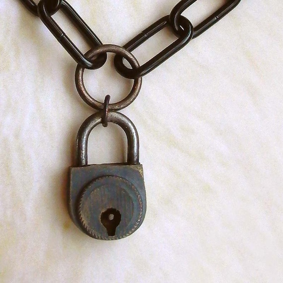 Padlock Necklace Brass Steel Black Industrial by andyshouse