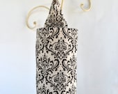 Cloth Fabric Plastic Grocery Bag Holder Dark Brown and Cream Flourish