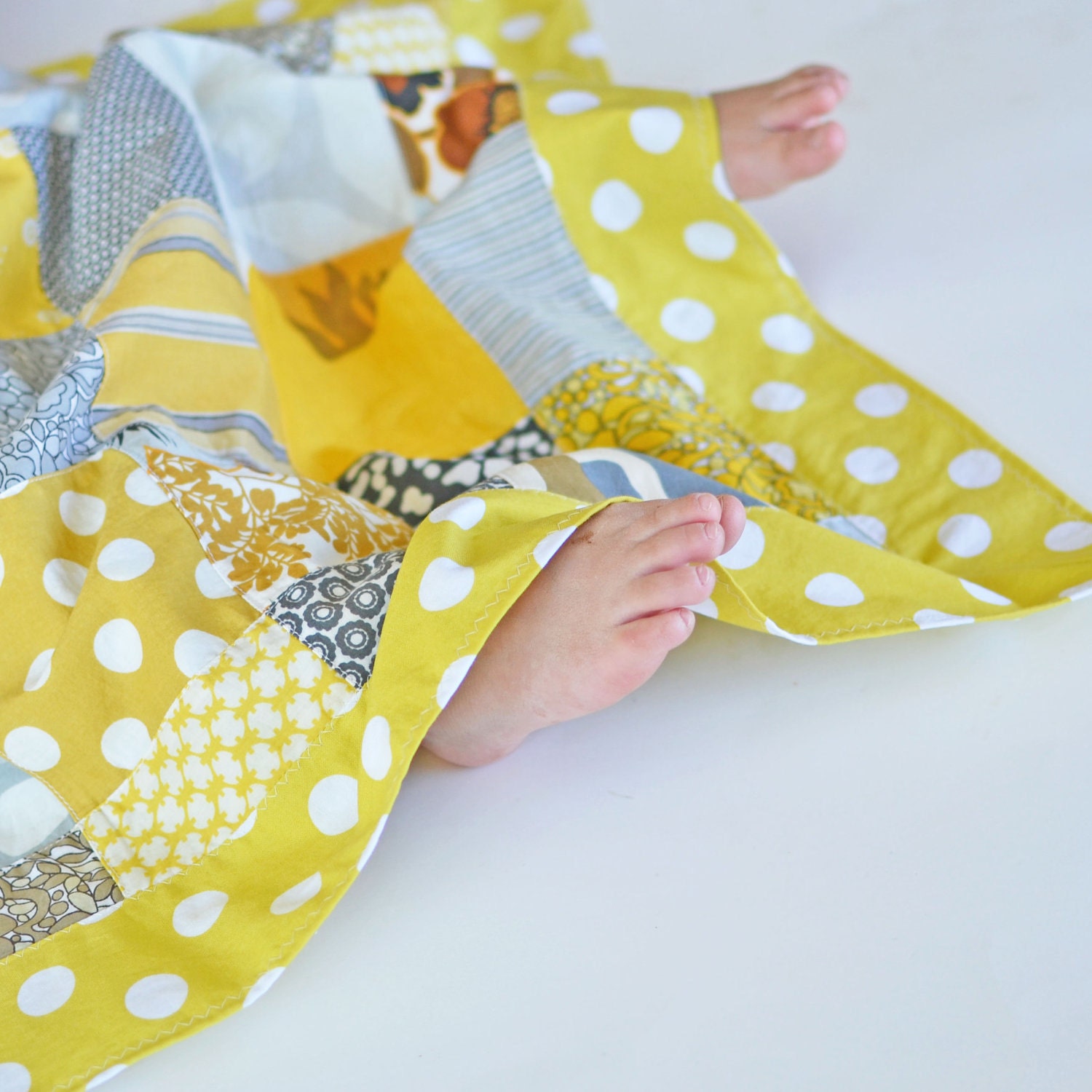 Lightweight Summer Cotton Baby Girl Blanket, Yellow Patchwork